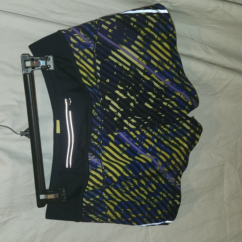Athleta Pulse Running Shorts striped yellow and purple SIZE Medium - Picture 2 of 3
